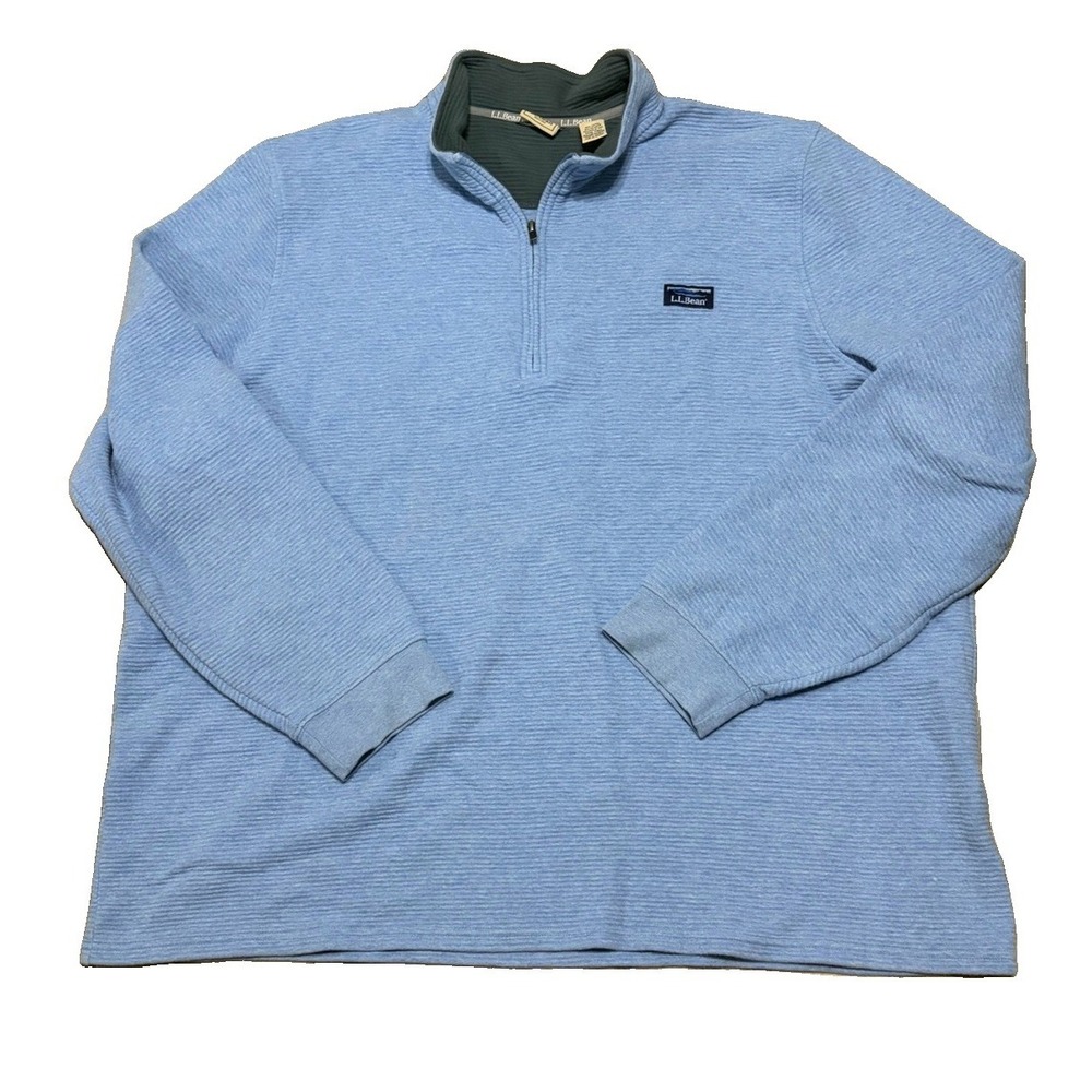 LL Bean Mens 2XLT Lakewashed Double Knit Quarter Zip Pullover Outdoor Logo Blue